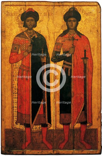 Saints Boris and Gleb, Mid of the 14th cen.. Artist: Russian icon  