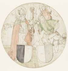 Saints Christophorus and Erasmus, each with a coat of arms, 1510-1550. Creator: Sebald Beham