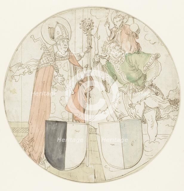 Saints Christophorus and Erasmus, each with a coat of arms, 1510-1550. Creator: Sebald Beham.