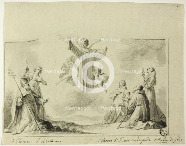 Saints Clement, Sebastian, Bruno, Francis of Paula, Anthony of Padua Worshipping..., n.d. Creator: Crispijn de Passe.