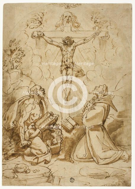 Saints Jerome and Francis of Assisi Adoring the Trinity, c.1570. Creator: Bartolomeo Passarotti.