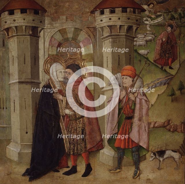 Saints Joachim and Anne before the sacred gate of Jerusalem', tempera painting work by Jaime Huguet.