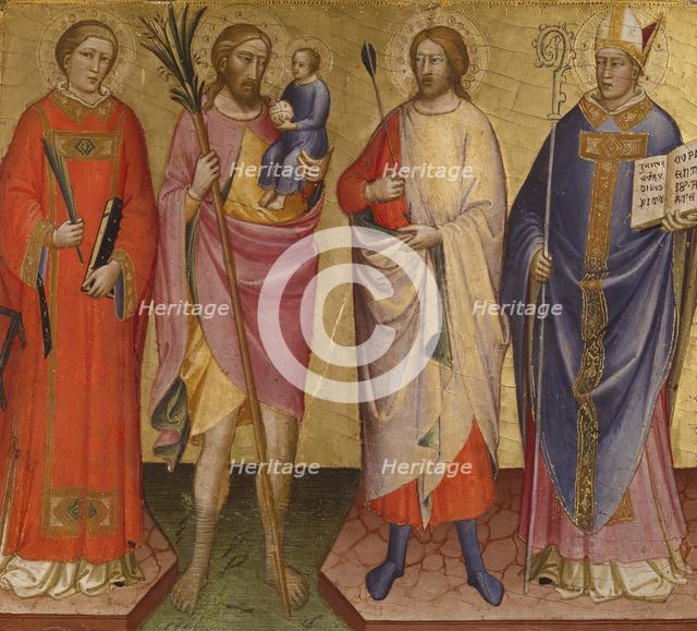 Saints Lawrence, Christopher, Sebastian, and a Bishop Saint, 1420-1430. Creator: Mariotto di Nardo.