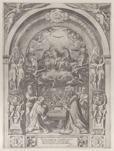 Saints Lawrence, Sixtus, Peter, and Paul adoring the Coronation of the Virgin by Chris..., ca. 1576. Creator: Anon