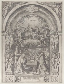 Saints Lawrence, Sixtus, Peter, and Paul adoring the Coronation of the Virgin by Chris..., ca. 1576. Creator: Anon