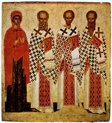 Saints Paraskeve, Gregory the Theologian, John Chrysostom and Basil the Great, early 15th century
