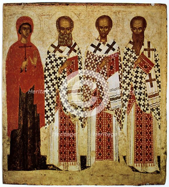 Saints Paraskeve, Gregory the Theologian, John Chrysostom and Basil the Great, early 15th century. Artist: Unknown
