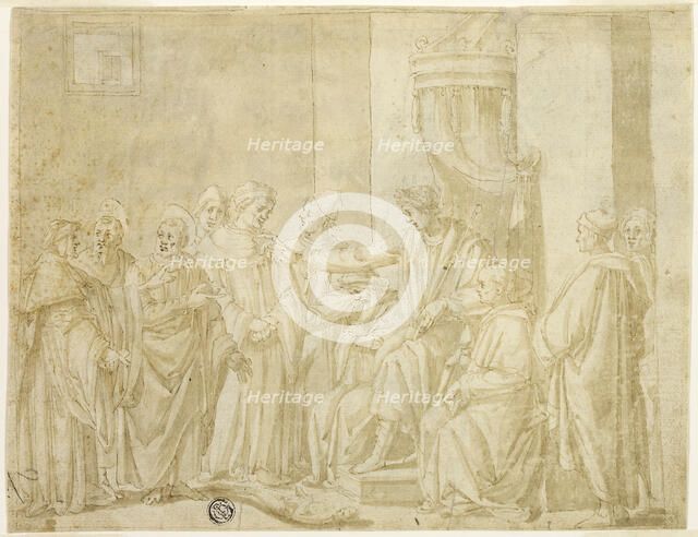 Saints Peter and Paul Disputing with Simon Magus before Nero (recto); Five Scenes from the Story..., Creator: Andrea Boscoli.