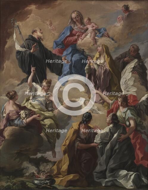 Saints Presenting a Devout Woman to the Virgin and Child, 1720s. Creator: Giovanni Battista Pittoni (Italian, 1687-1767).