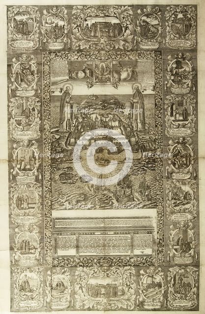 Saints Zosima and Savvatiy of Solovki with view of the Solovetsky Monastery, 1765. Artist: Pastukhov, Dmitri (active Mid of 18th cen.)