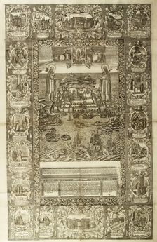 Saints Zosima and Savvatiy of Solovki with view of the Solovetsky Monastery, 1765. Artist: Pastukhov, Dmitri (active Mid of 18th cen.)