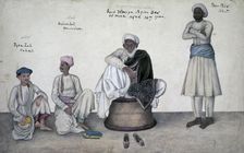 Saiyid Mirza Azim Beg of Hansi seated on a cane-stool with Dai Lal Vakil Kisan, c1815-c1827. Creator: Ghulam Ali Khan