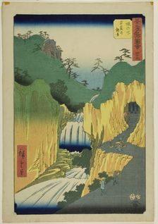 Sakanoshita: Kannon in the Cave (Sakanoshita, Gankutsu no Kannon), no. 49 from the series ..., 1855. Creator: Ando Hiroshige