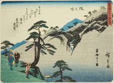 Sakanoshita: View of Mount Fudesute (Sakanoshita, Fudesuteyama no zu), from the seri..., c. 1837/42. Creator: Ando Hiroshige