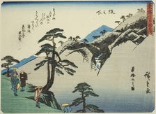 Sakanoshita: View of Mount Fudesute (Sakanoshita, Fudesuteyama no zu), from the seri..., c. 1837/42. Creator: Ando Hiroshige