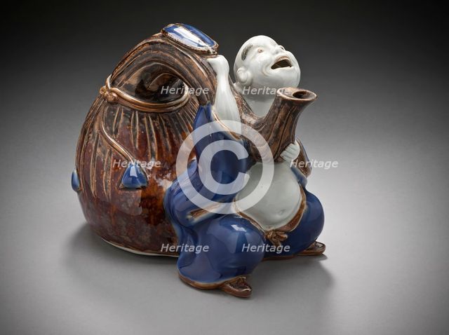 Sake Vessel in the Form of Hotei with his Bag, 19th century. Creator: Unknown.