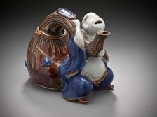 Sake Vessel in the Form of Hotei with his Bag, 19th century. Creator: Unknown