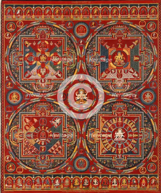 Sakya order. Four Mandalas of the Vajravali Series (Thangka). Artist: Tibetan culture  