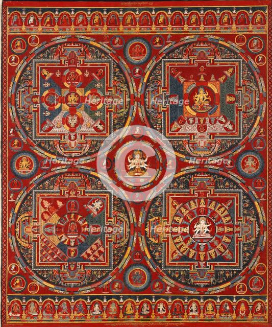 Sakya order. Four Mandalas of the Vajravali Series (Thangka). Artist: Tibetan culture  