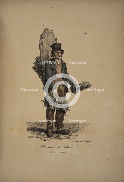 Salad seller. From the Series "Cris de Paris" (The Cries of Paris), 1815. Creator: Vernet, Carle (1758-1836).