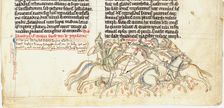 Saladin captures the Holy Cross (From Chronica maiora I by Matthew Paris), 13th century. Artist: Paris, Matthew (c. 1200-1259)