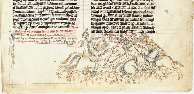 Saladin captures the Holy Cross (From Chronica maiora I by Matthew Paris), 13th century. Artist: Paris, Matthew (c. 1200-1259)