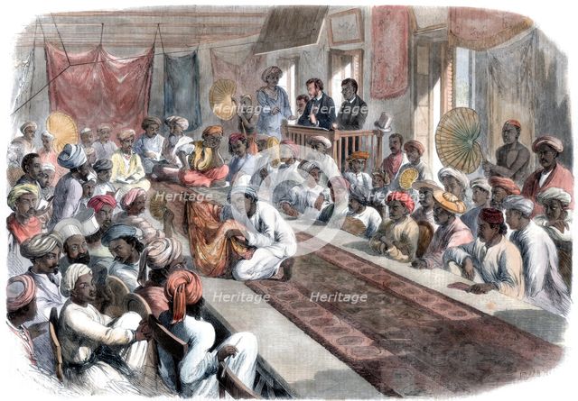 'Sale at Calcutta of valuable government presents and Lucknow jewels', 1860. Artist: Unknown