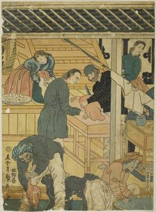 Sales Room at a Foreign Merchant Shop in Yokohama (Yokohama ijin shokan uriba no zu), 1861. Creator: Sadahide Utagawa