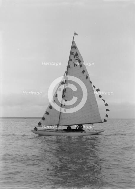 Saling yacht 'Asphodel' (K5) with prize flags, 1922. Creator: Kirk & Sons of Cowes.