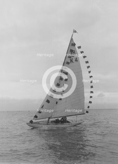 Saling yacht 'Asphodel' (K5) with prize flags, 1922. Creator: Kirk & Sons of Cowes.