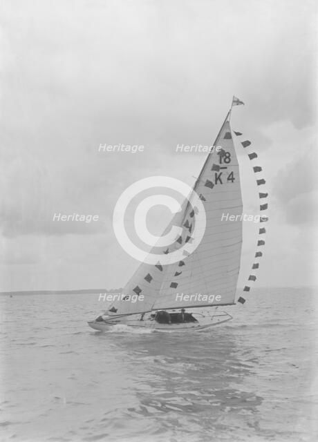 Saling yacht 'Asphodel' (K5) with prize flags, 1922. Creator: Kirk & Sons of Cowes.