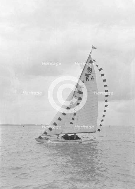 Saling yacht 'Asphodel' (K5) with prize flags, 1922. Creator: Kirk & Sons of Cowes.