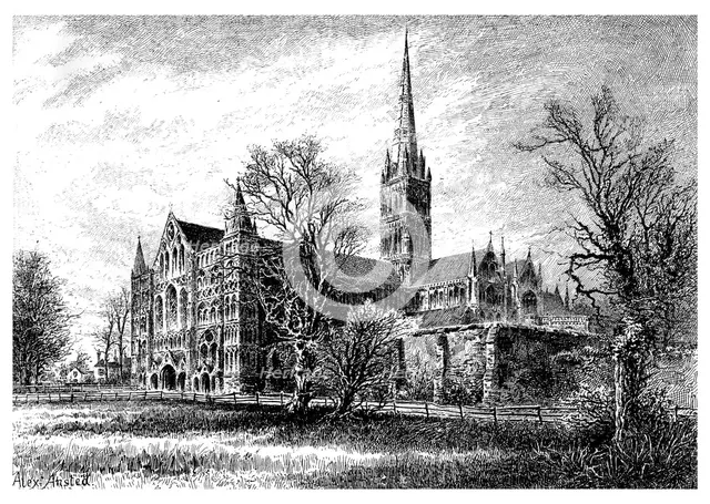 'Salisbury Cathedral, from the South West', 1895. Artist: Unknown