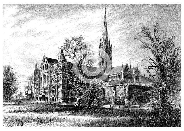 'Salisbury Cathedral, from the South West', 1895. Artist: Unknown