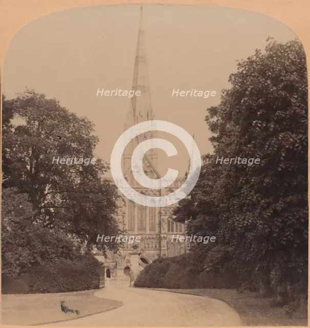 'Salisbury Cathedral (northwest front) England, first great Church of the early English Style', 1900 Creator: Underwood & Underwood.