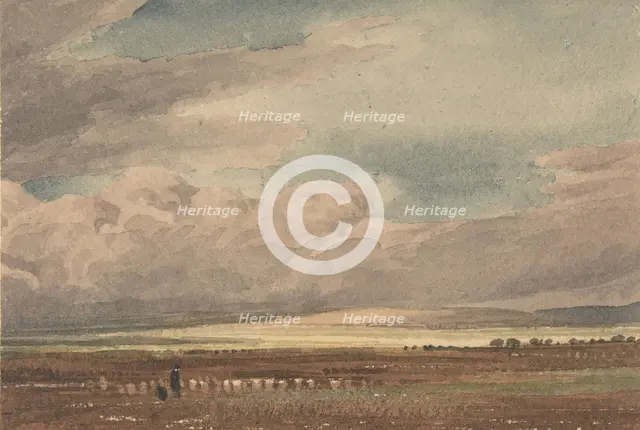 Salisbury Plain with Old Sarum in the Distance, Wiltshire, 1810-62. Creator: William Turner.