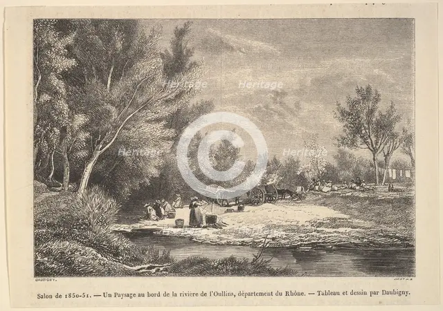 Salon de 1850-51. Landscape along the shores of the river Oullins, 1850-51. Creator: Charles Francois Daubigny.