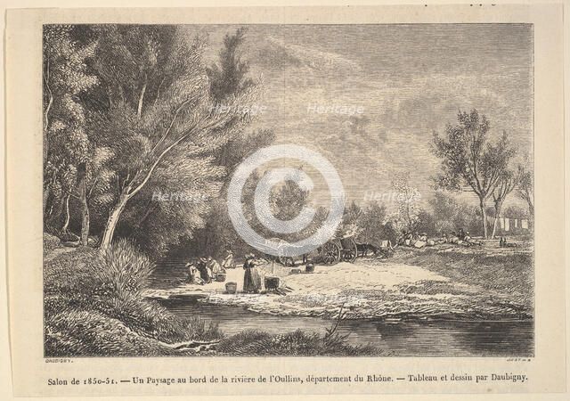 Salon de 1850-51. Landscape along the shores of the river Oullins, 1850-51. Creator: Charles Francois Daubigny.