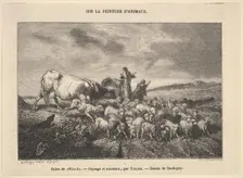 Salon de 1850-51; Paysage et Animaux, par Troyon, 1850-51. Creator: Charles Francois Daubigny