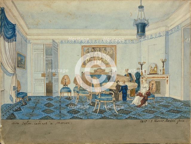 Salon Interior in the House of Zinaida Volkonskaya in Moscow, 1817. Artist: Barberi, Michelangelo (active Early 19th cen.)