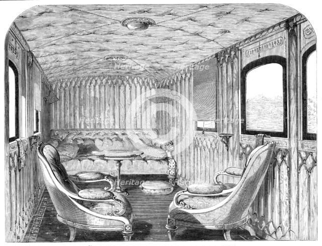 Saloon of Her Majesty's carriage on the London and North-Western Railway, 1861. Creator: Unknown.