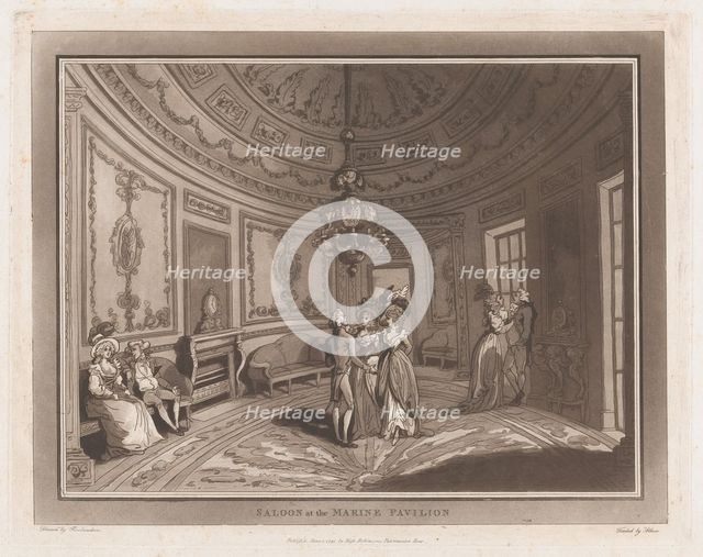 Saloon at the Marine Pavillion (An Excursion to Brighthelmstone), June 1, 1790., June 1, 1790. Creators: Thomas Rowlandson, Samuel Alken.