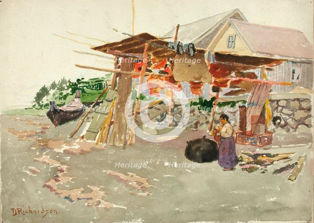 Salmon Drying, Indian Village, Alaska, ca. 1880-1914. Creator: Theodore J. Richardson.