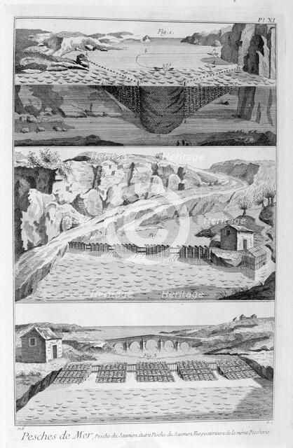 Salmon fishing, 1751-1777. Artist: Unknown