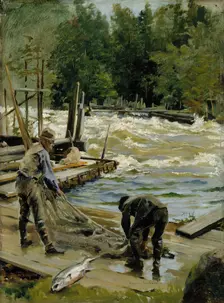 Salmon Fishing, 1892. Creator: Gunnar Berndtson
