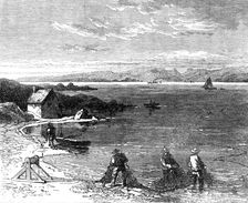 Salmon-fishing on the River Tay: drawing in, 1862. Creator: Unknown