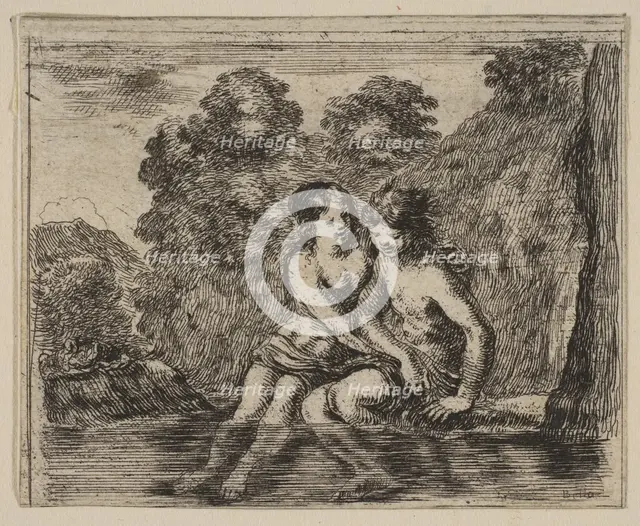 Salmacis and Hermaphrodite, from 'Game of Mythology' (Jeu de la Mythologie), 1644. Creator: Stefano della Bella.