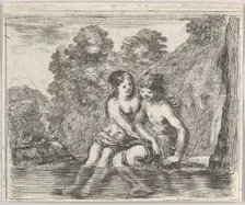Salmacis and Hermaphrodite, from Game of Mythology (Jeu de la Mythologie), 1644. Creator: Stefano della Bella