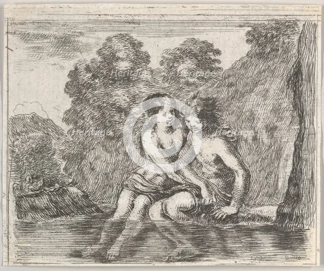 Salmacis and Hermaphrodite, from 'Game of Mythology' (Jeu de la Mythologie), 1644. Creator: Stefano della Bella.