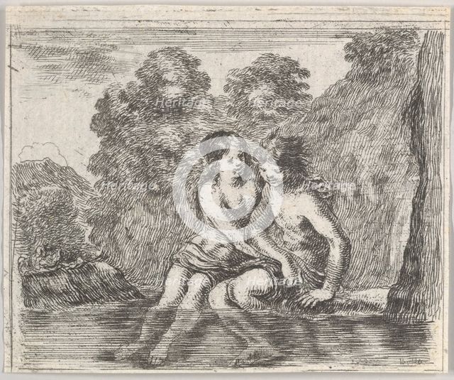 Salmacis and Hermaphrodite, from 'Game of Mythology' (Jeu de la Mythologie), 1644. Creator: Stefano della Bella.